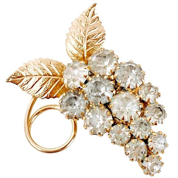 Vintage Mid Century Grape Cluster Brooch Prong Set Clear Rhinestone Grapes Pin - Picture 1 of 9